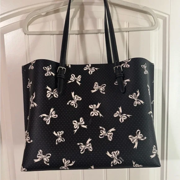 Coach Black Tote with White Bow Print - Picture 2 of 8